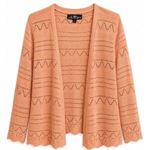 80 Park Large Peach Pointelle Open Knit Cardigan Boho Lightweight